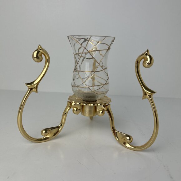 Partylite P7505 Gold Toned Versailles Hurricane Candle Holder Curves Votive - Picture 1 of 7